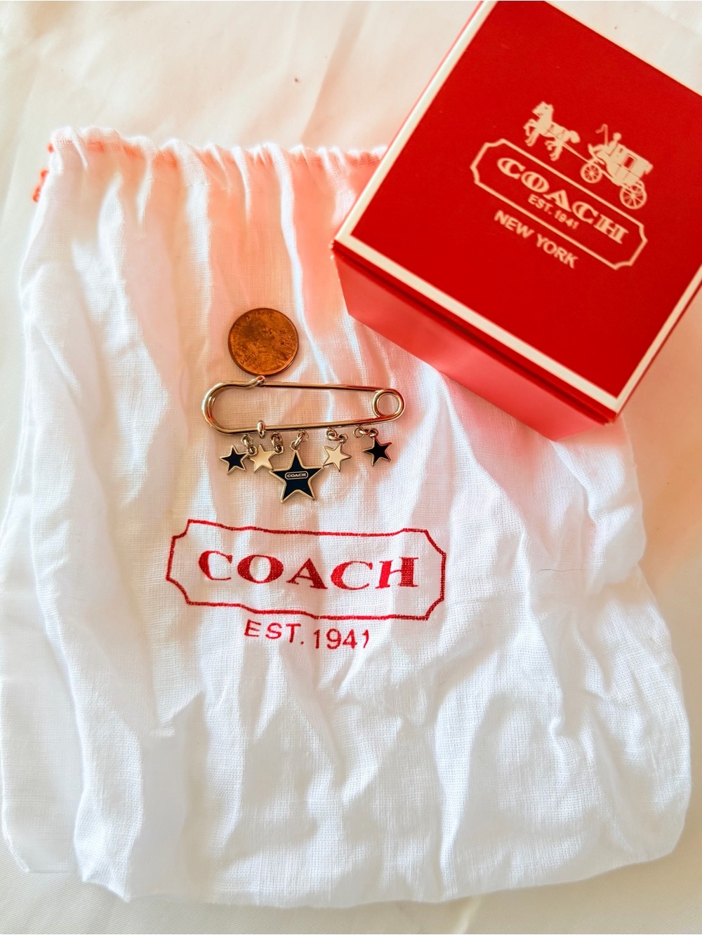RAREVintage COACH Multi Star safety pin Handbag backpack purse charm NWOT